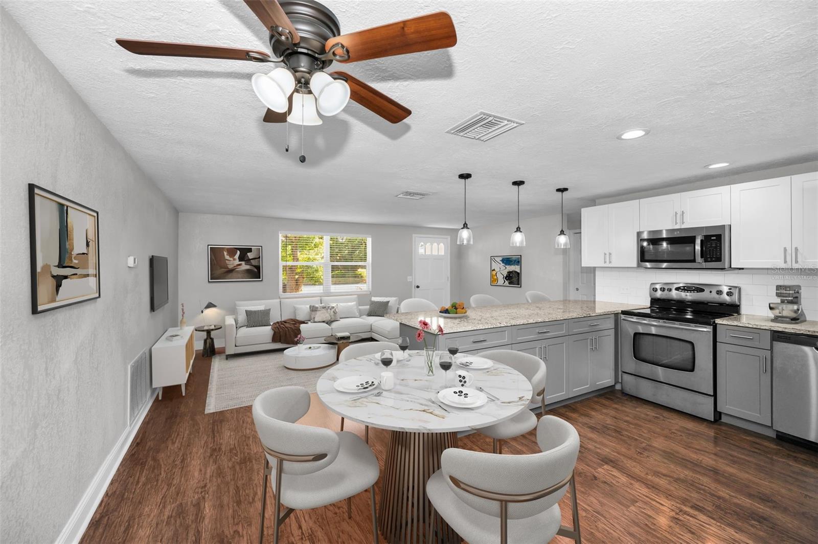 Kitchen//Dining Room/Living Room Virtually Staged