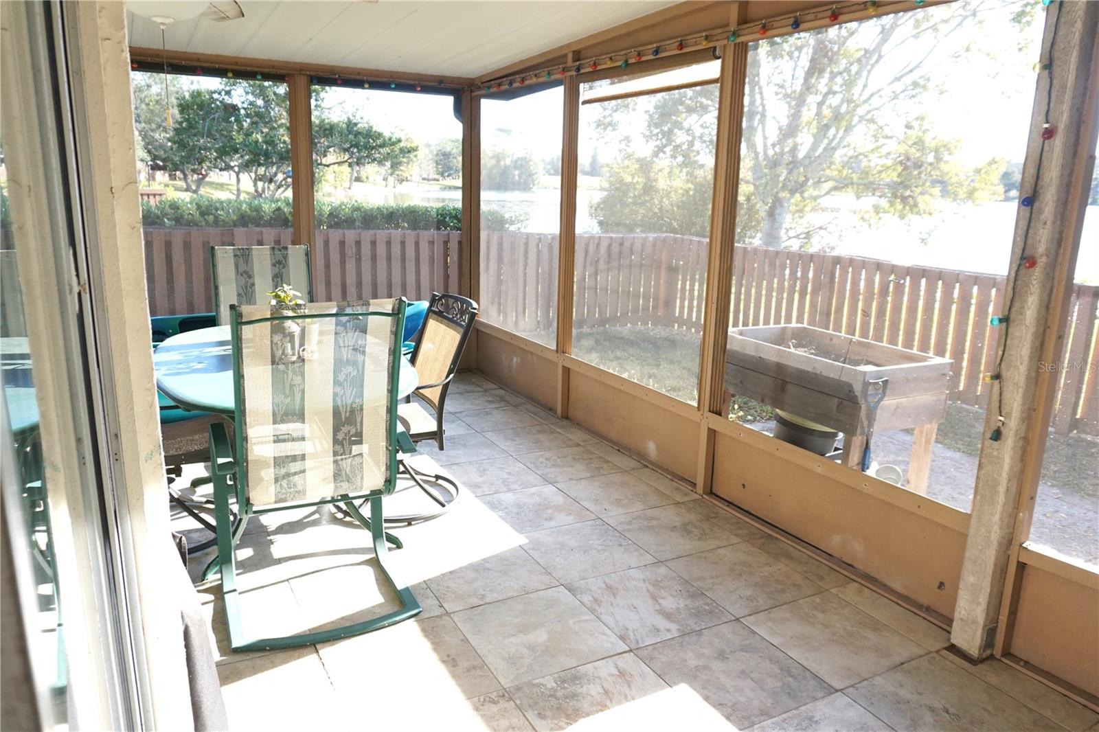 Porch and patio with lake view