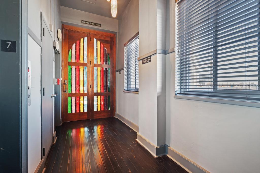 Stained glass wood front door