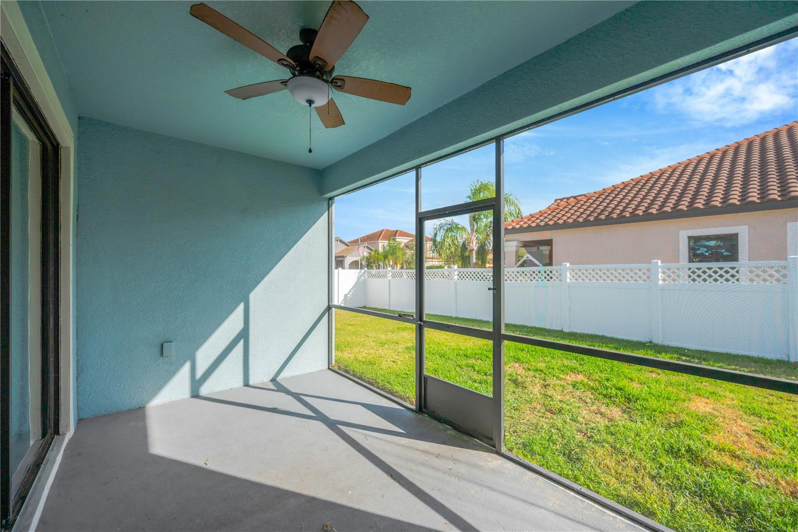 The back porch is screen and covered from the elements and has direct access to Bathroom #3.