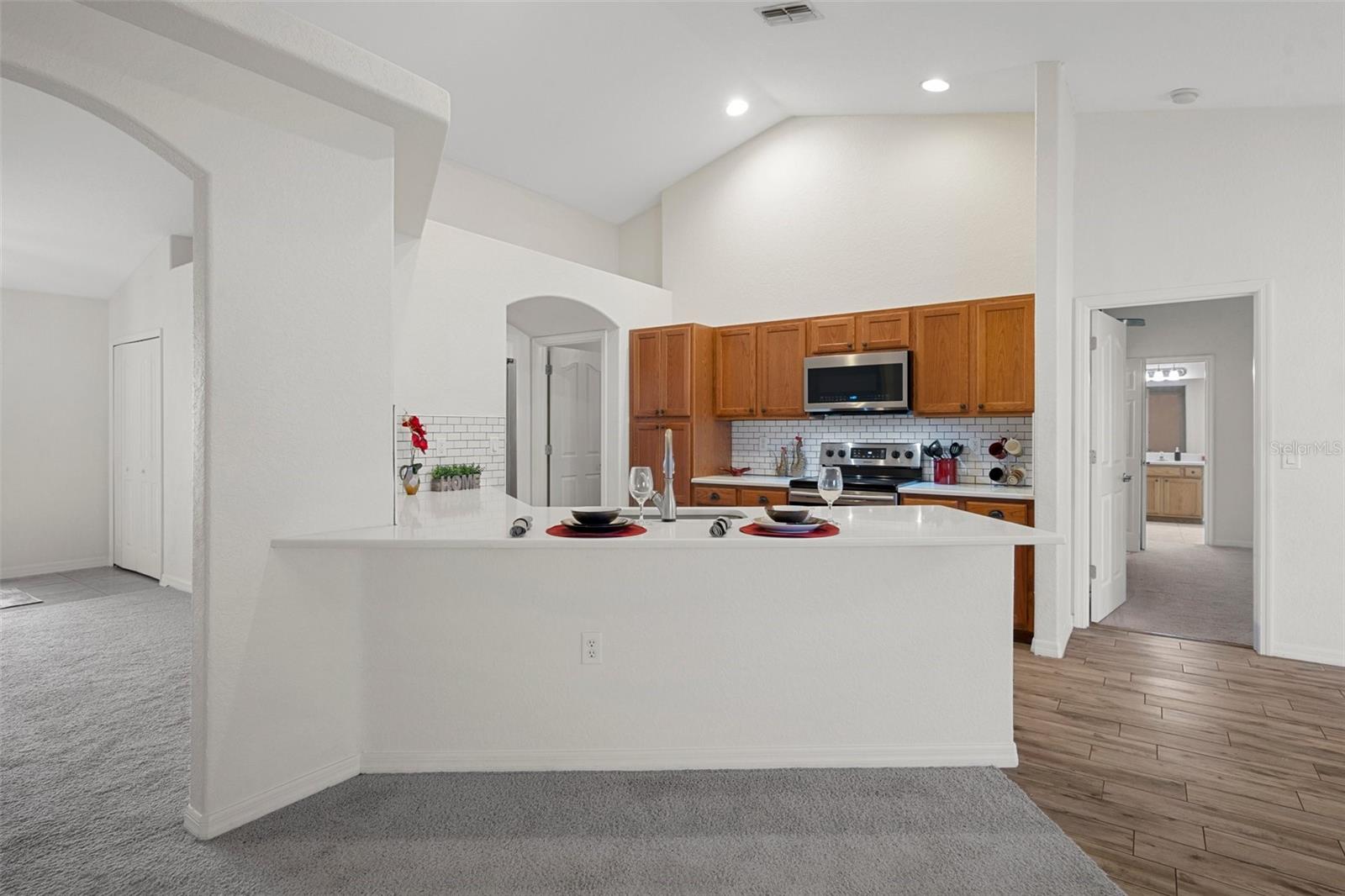 View from the Family Room looking into the Kitchen