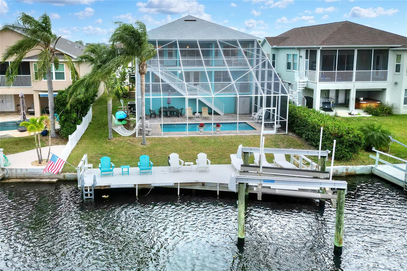 Rear View of Dock, Boatlift and Pool