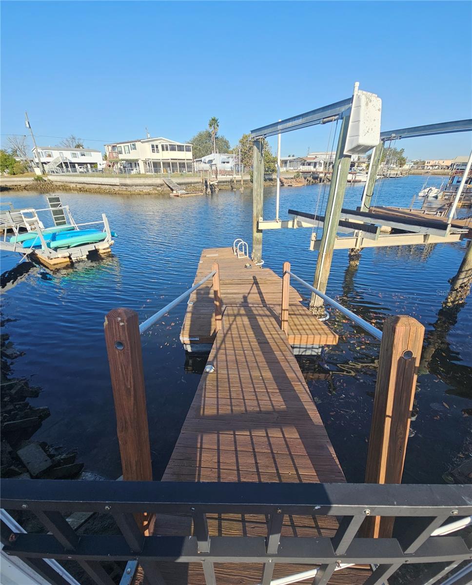 Boat lift view. Seller has no electricity so unclear if the motor is working correctly.