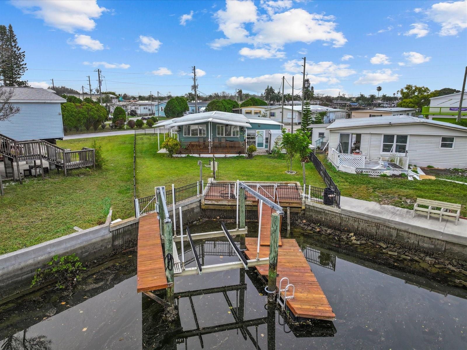 Boat lift view. Seller has no electricity so unclear if the motor is working correctly.