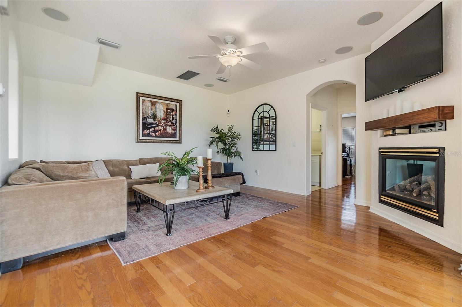 family room with fire place