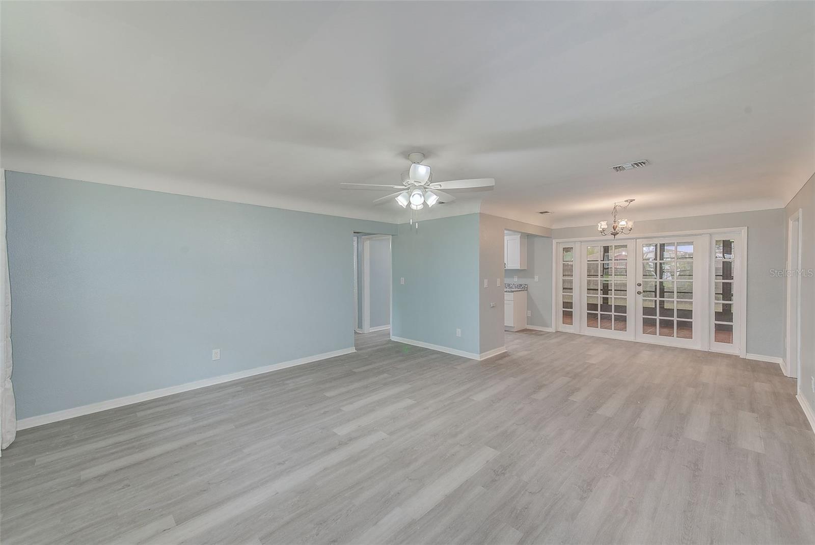 View of living room and dining room