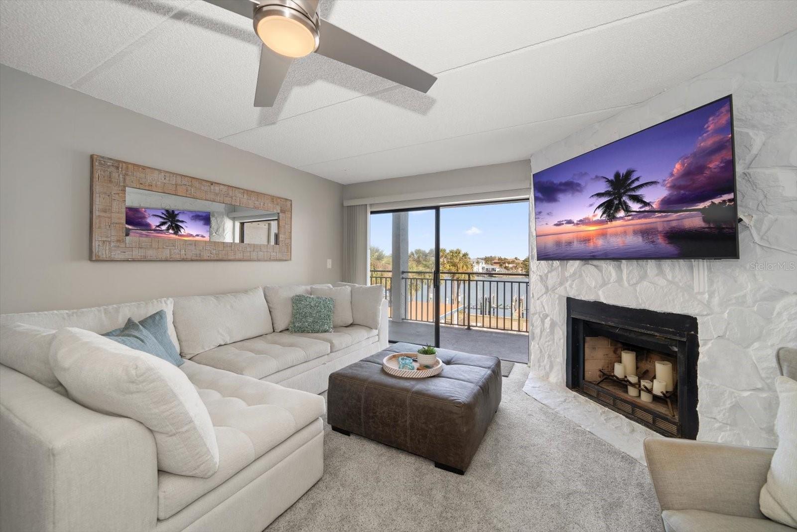 Living room with water view