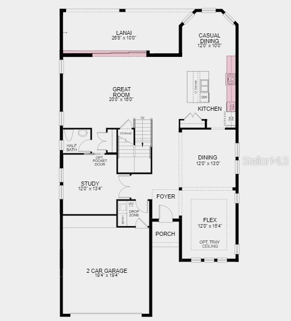 First Floor Plan - Structural options added include: gourmet kitchen, 8' interior doors, pocket sliding glass door, and outdoor kitchen rough-in