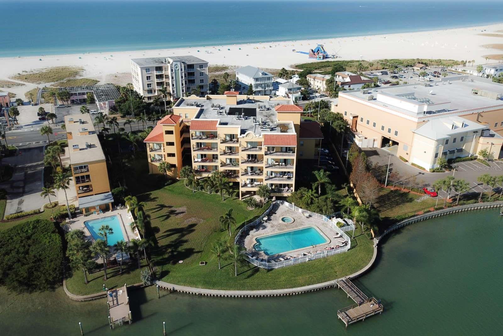 Palms of Treasure Island. The Ideal Location. Directly on the wide-open Intracoastal waterway and across the way to the Gulf of Mexico. Publix Supermarket right next door.