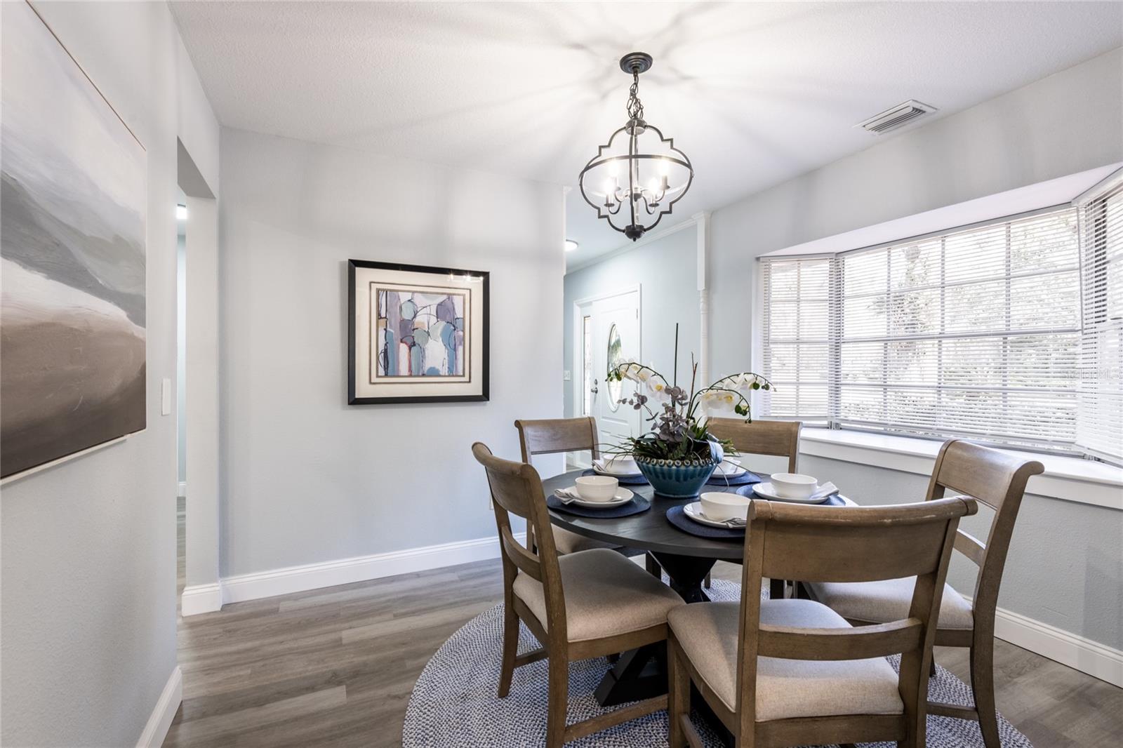 Dining room with bay window.