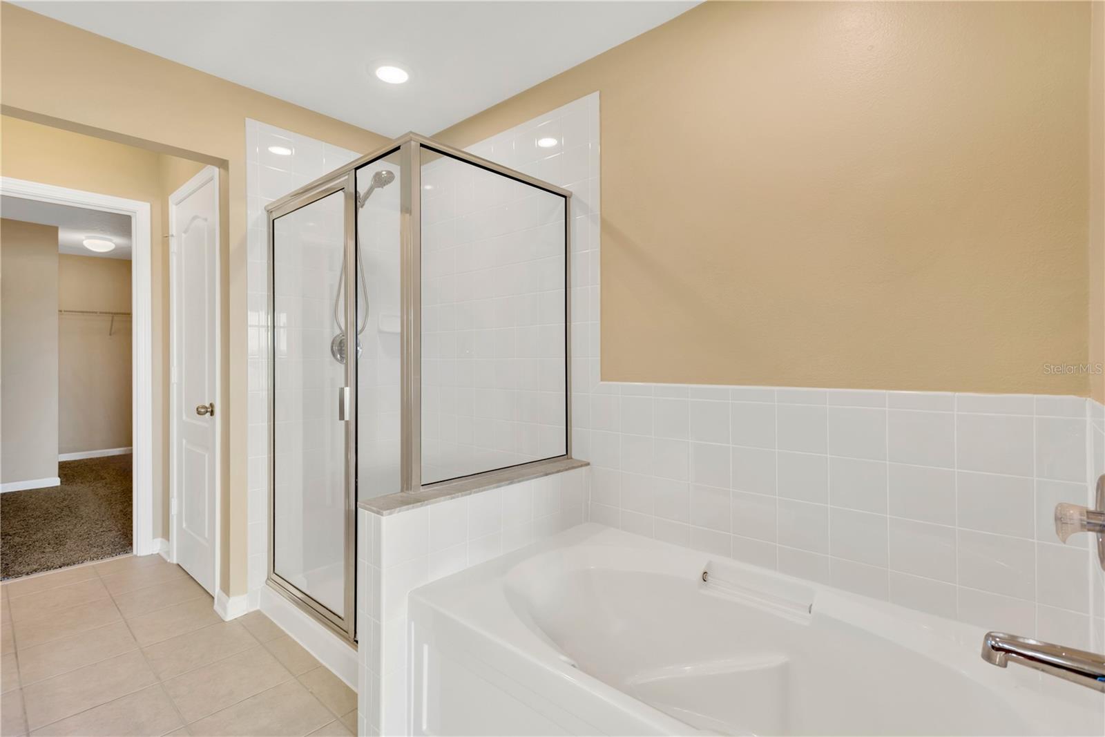 The spacious upstairs primary suite features a huge walk-in closet (13’ x 6’), a luxurious spa-like bath with a large soaking tub and a walk-in shower.