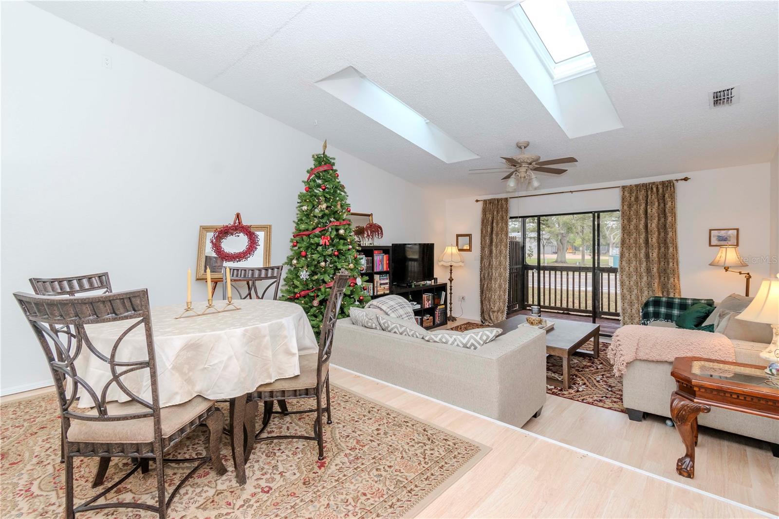 Looking down into the spacious sunken living room.