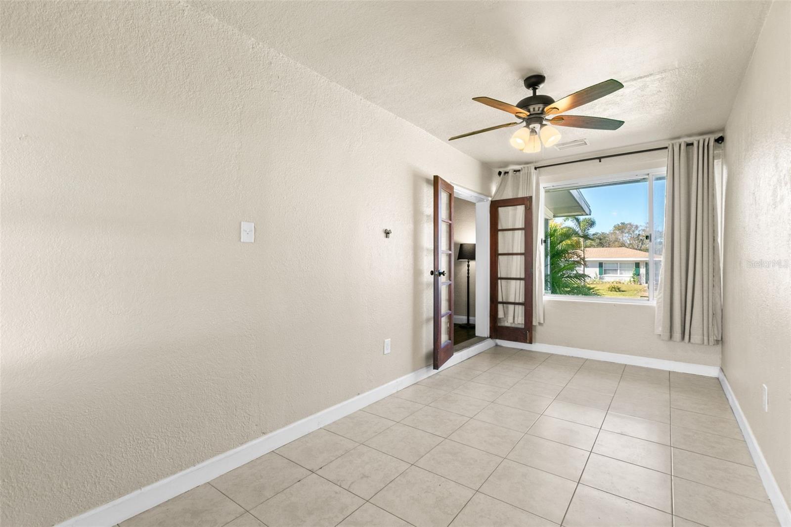 family room with large window