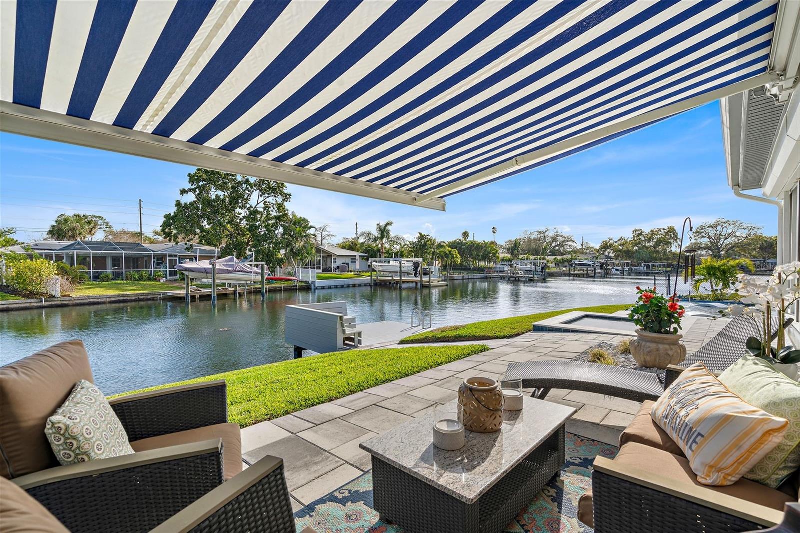 Retractable awning provides ample shade