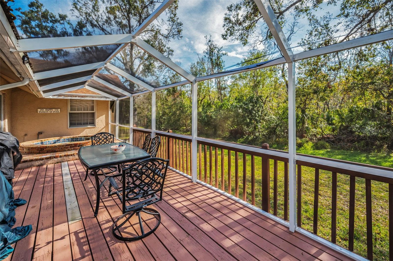 Back Screen Enclosed Porch/Deck with Hot Tub/Spa