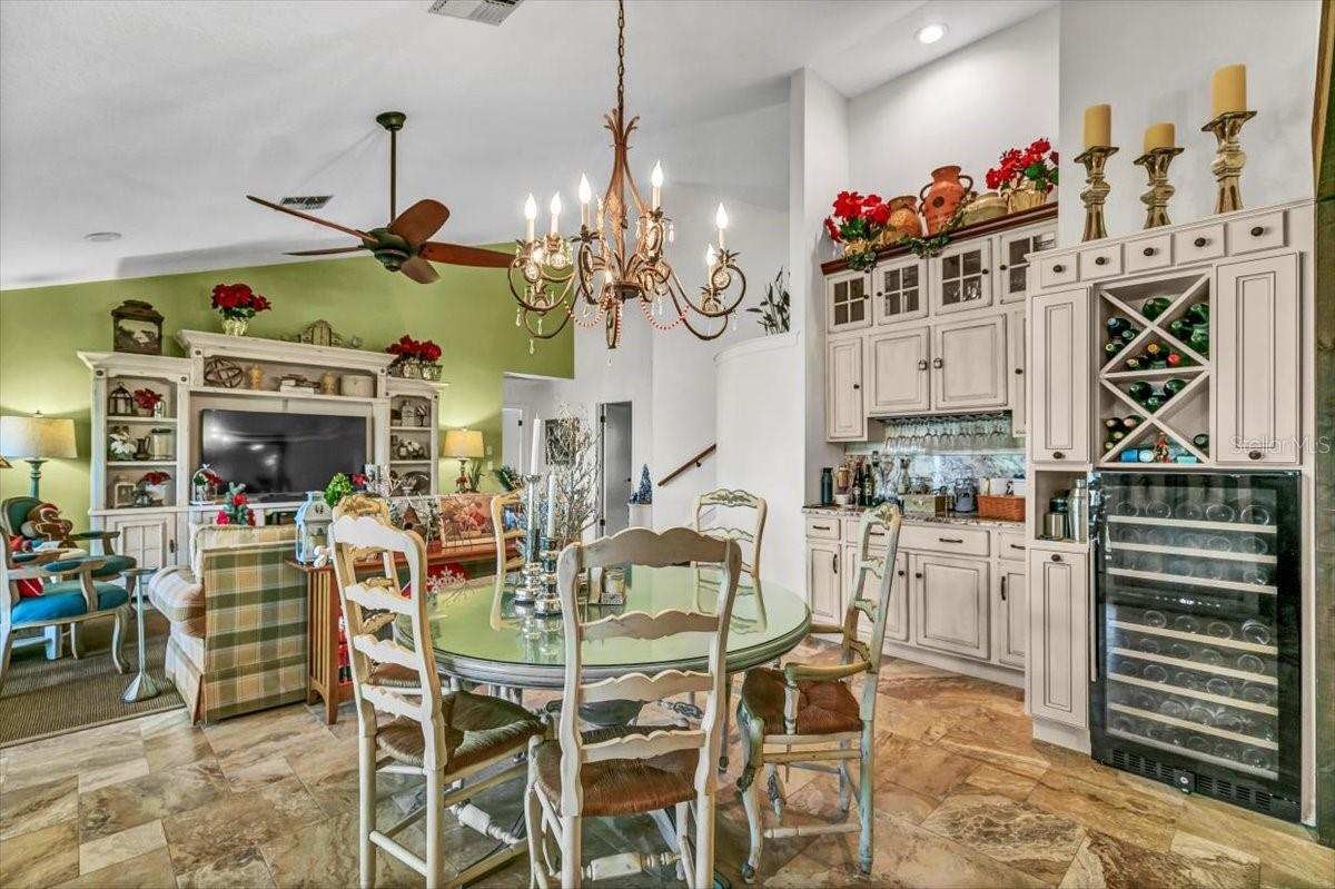 Custom kitchen with built in storage and wine rack