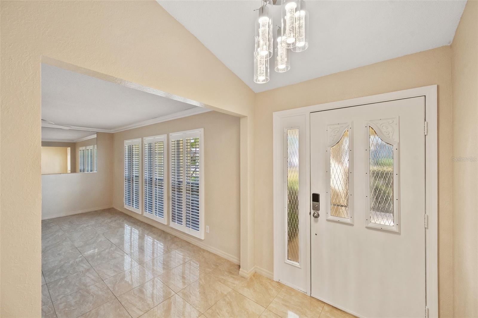 Front door and living room.