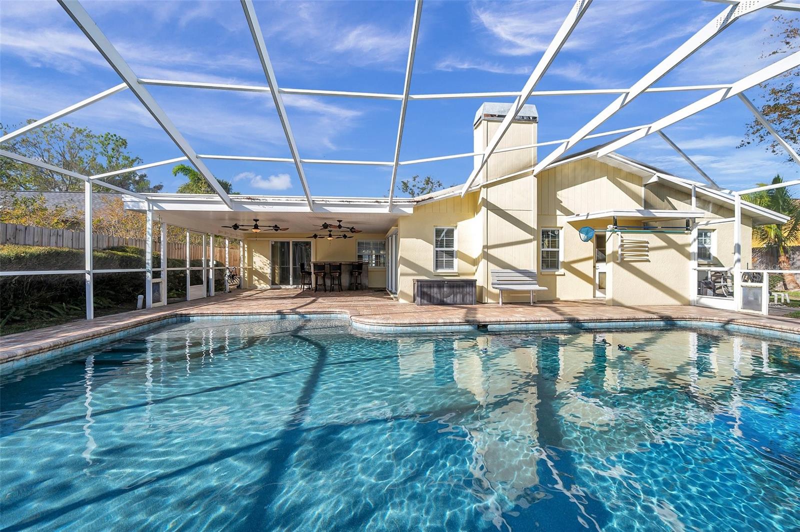 Saltwater pool with Polaris motor connected pool cleaner. The sellers did NOT mess around when they built this pool!