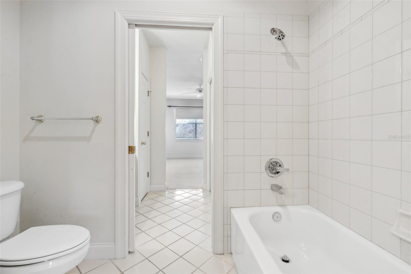 Center of jack and jill bath with pocket doors