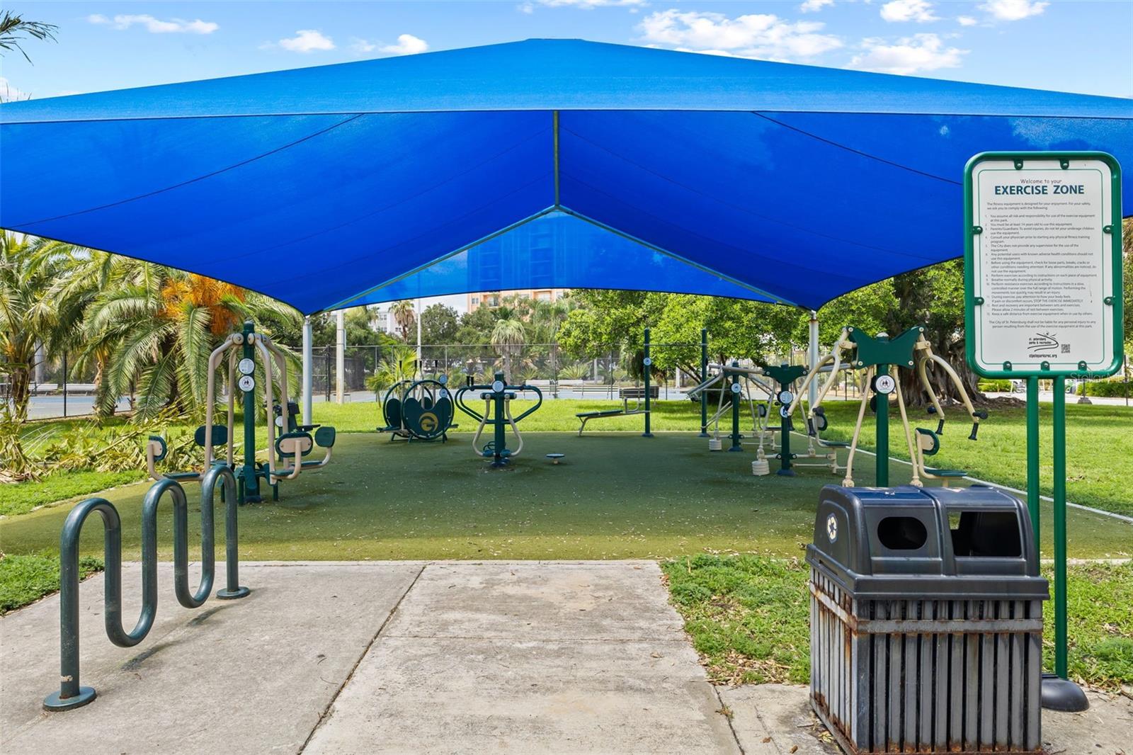 Outdoor gym located across the street.