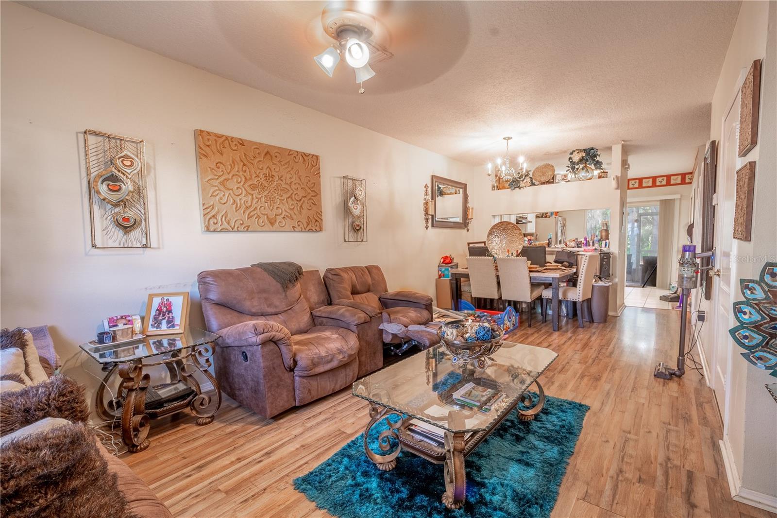 Living room is open to the dining room and kitchen.