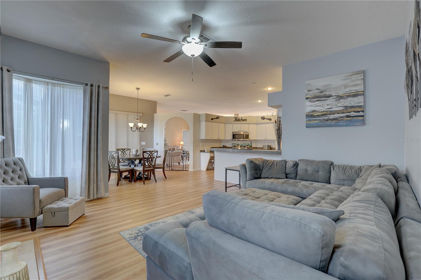 View of family room from pool bathroom