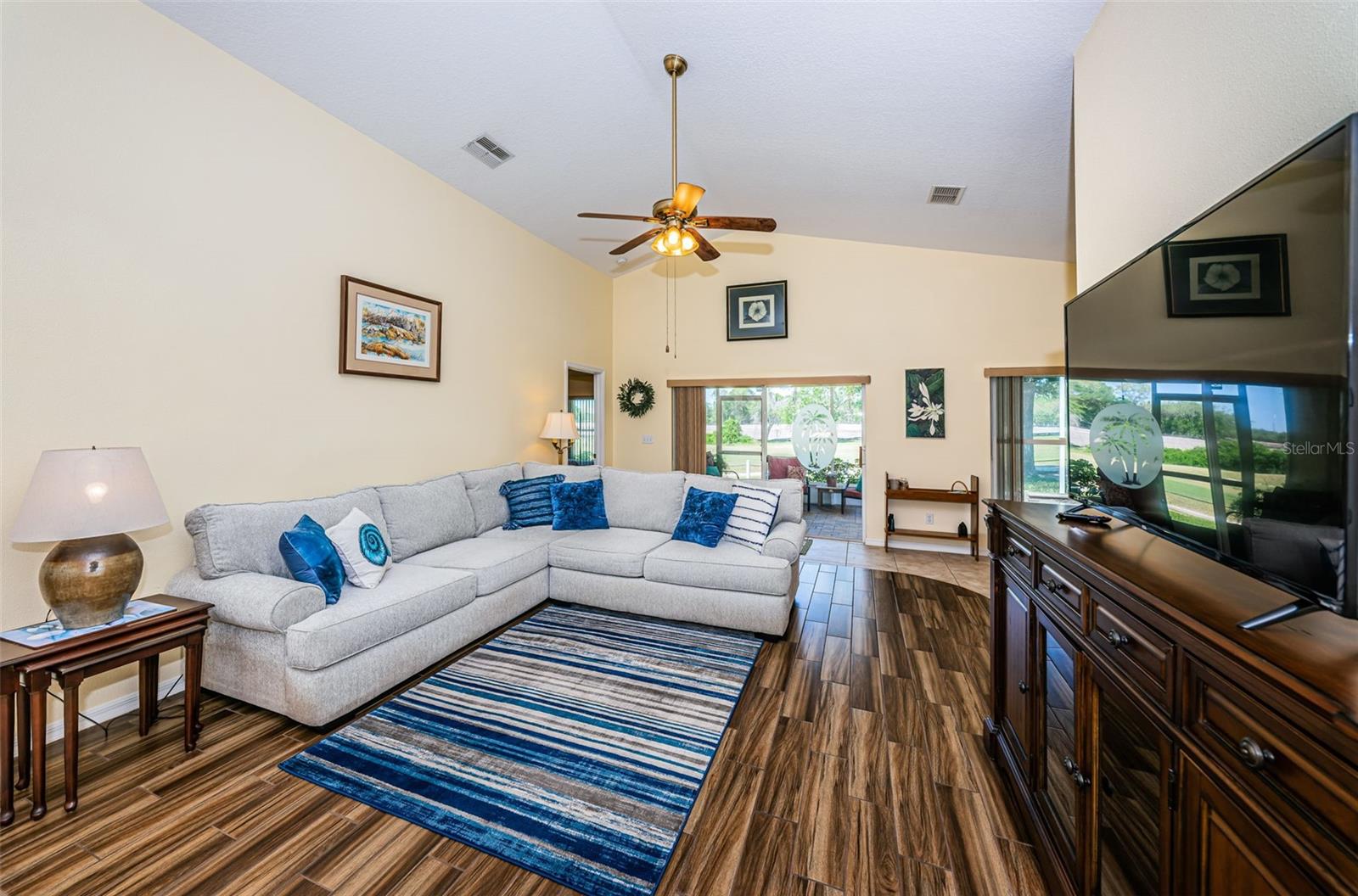 Living room with views of the golf course