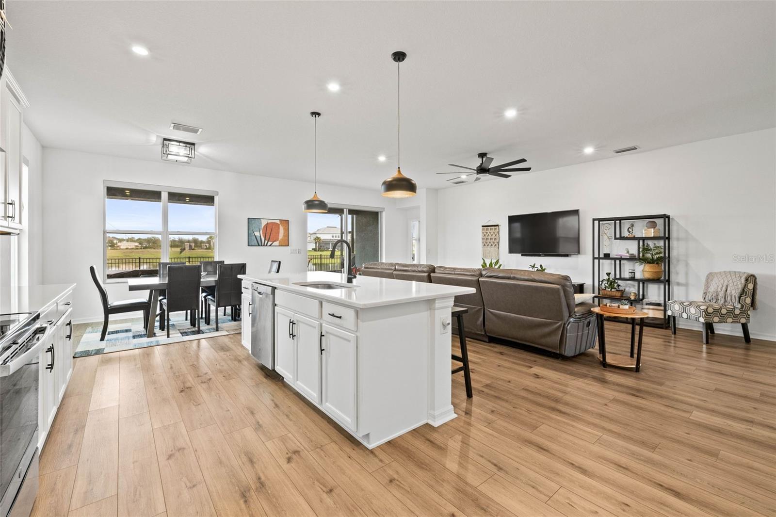 The kitchen has views of the entire living and dining area so you always feel connected.