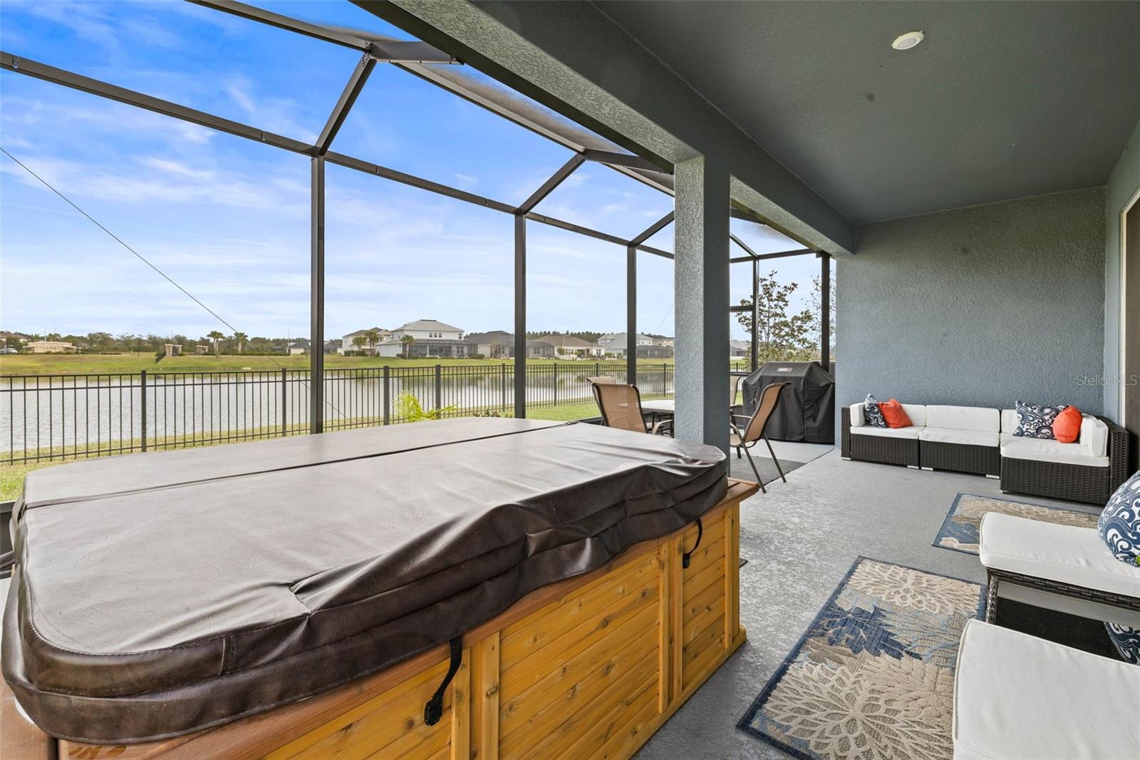 The hot tub will stay with the home for relaxing days and nights.