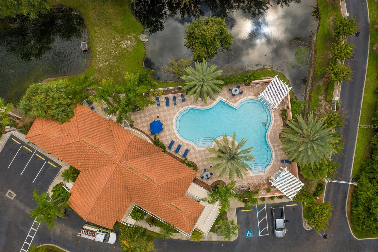 Arial View of Clubhouse and Pool