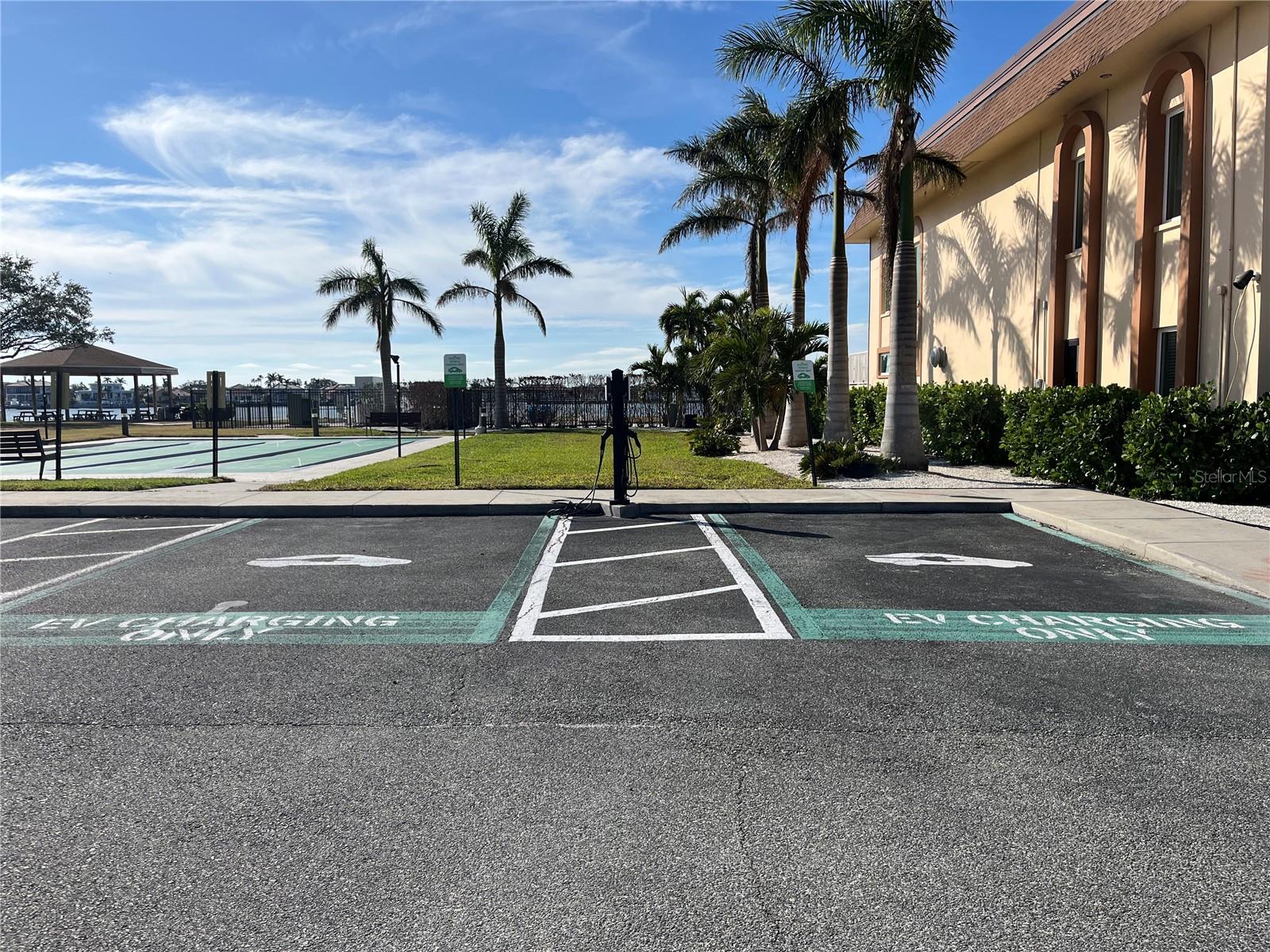 The community has EV charging stations for electric cars