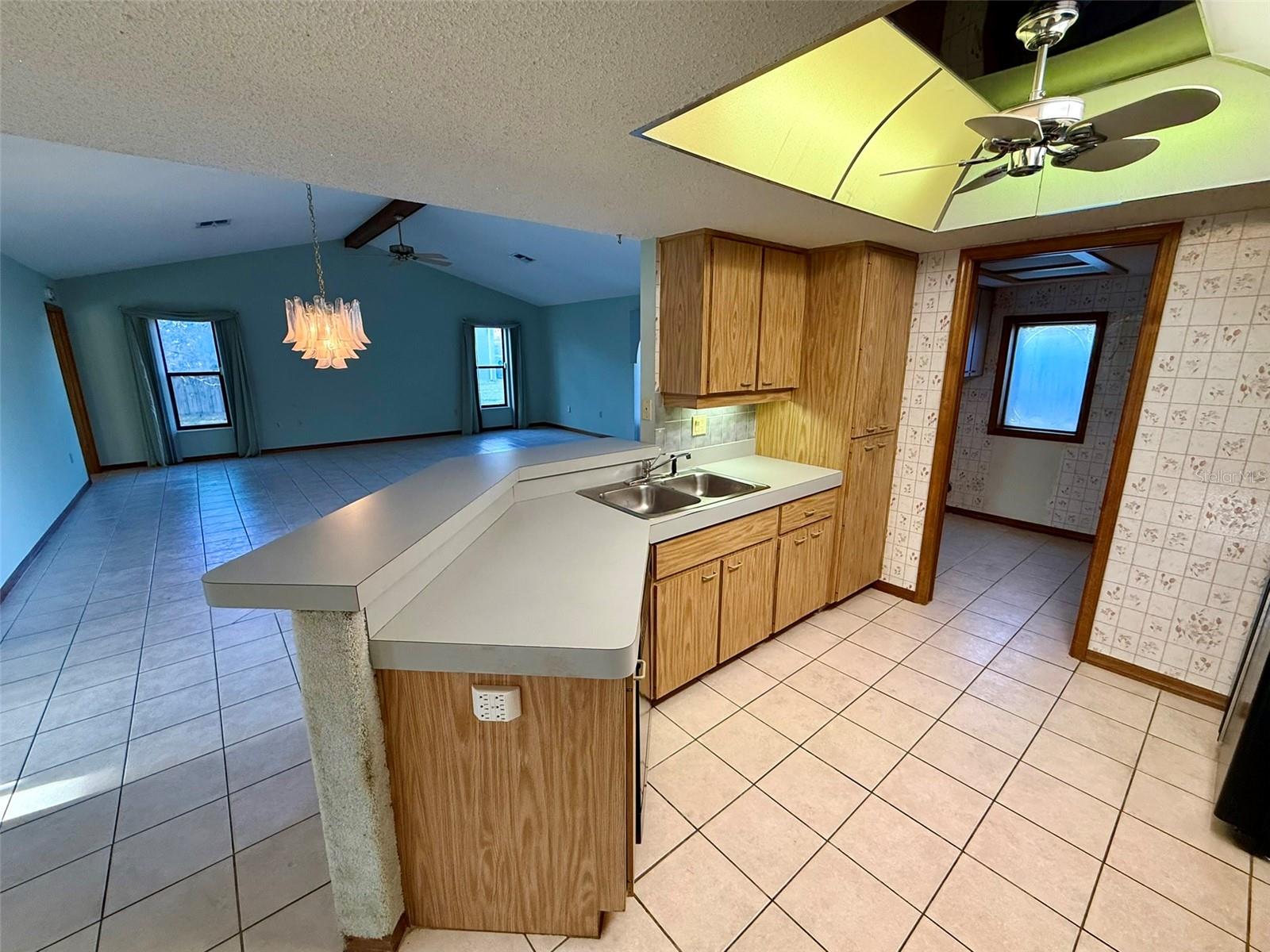 Kitchen overlooking living room