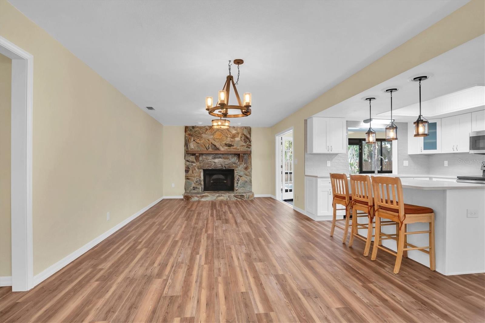 Family Room with dining area and breakfast bar