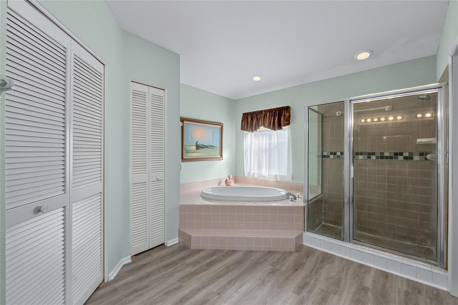 Garden Tub and freshly tiled Shower