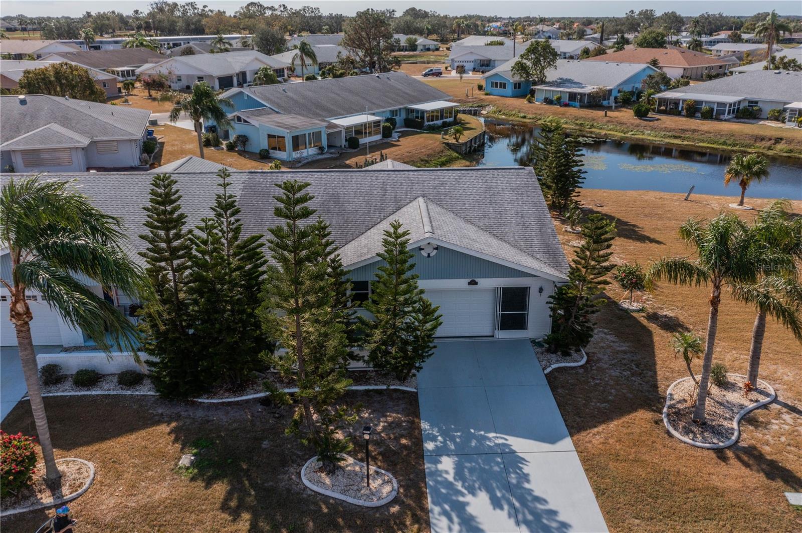 View from above side yard and pond