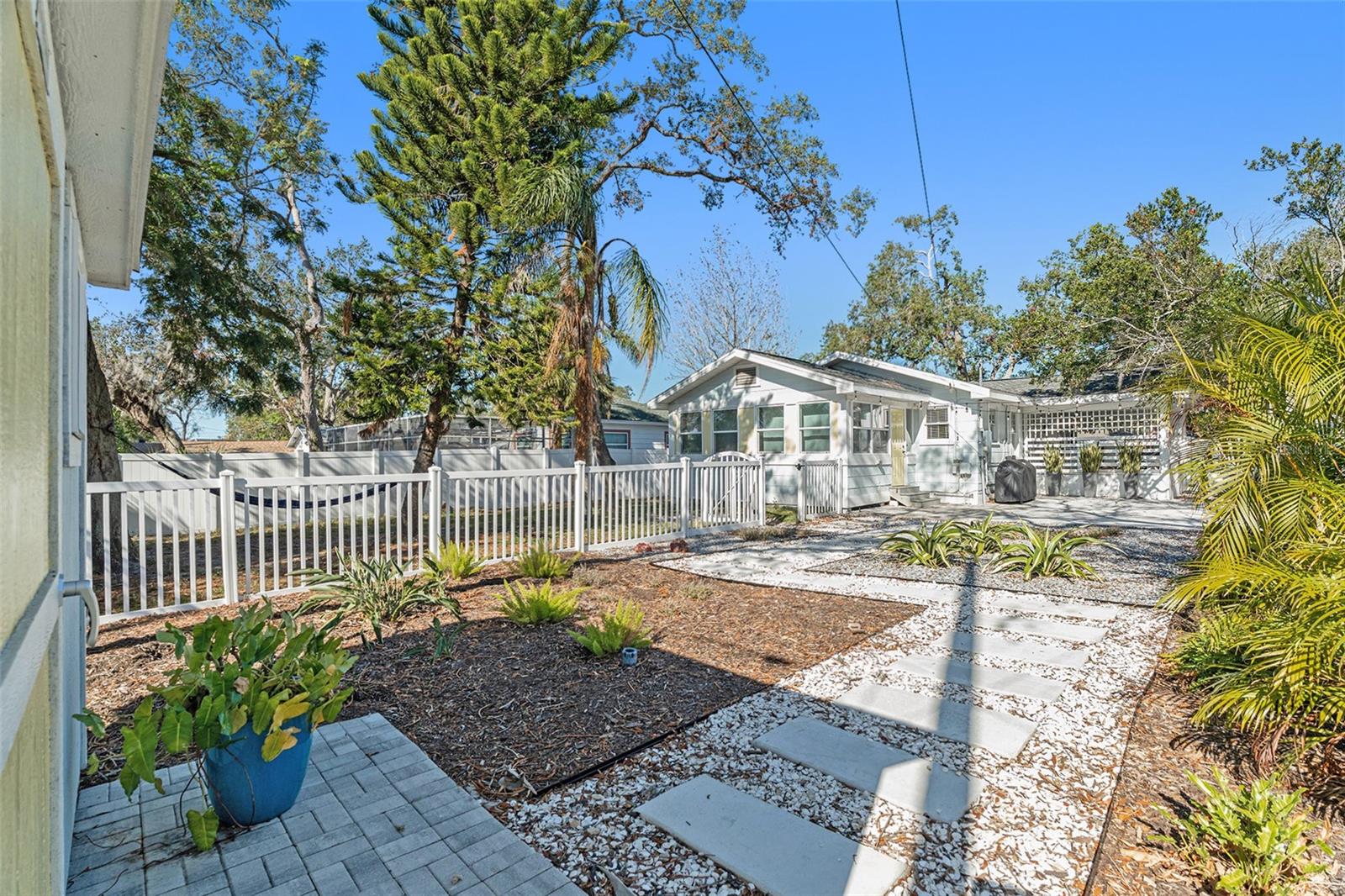 Back yard, pavers leading to shed