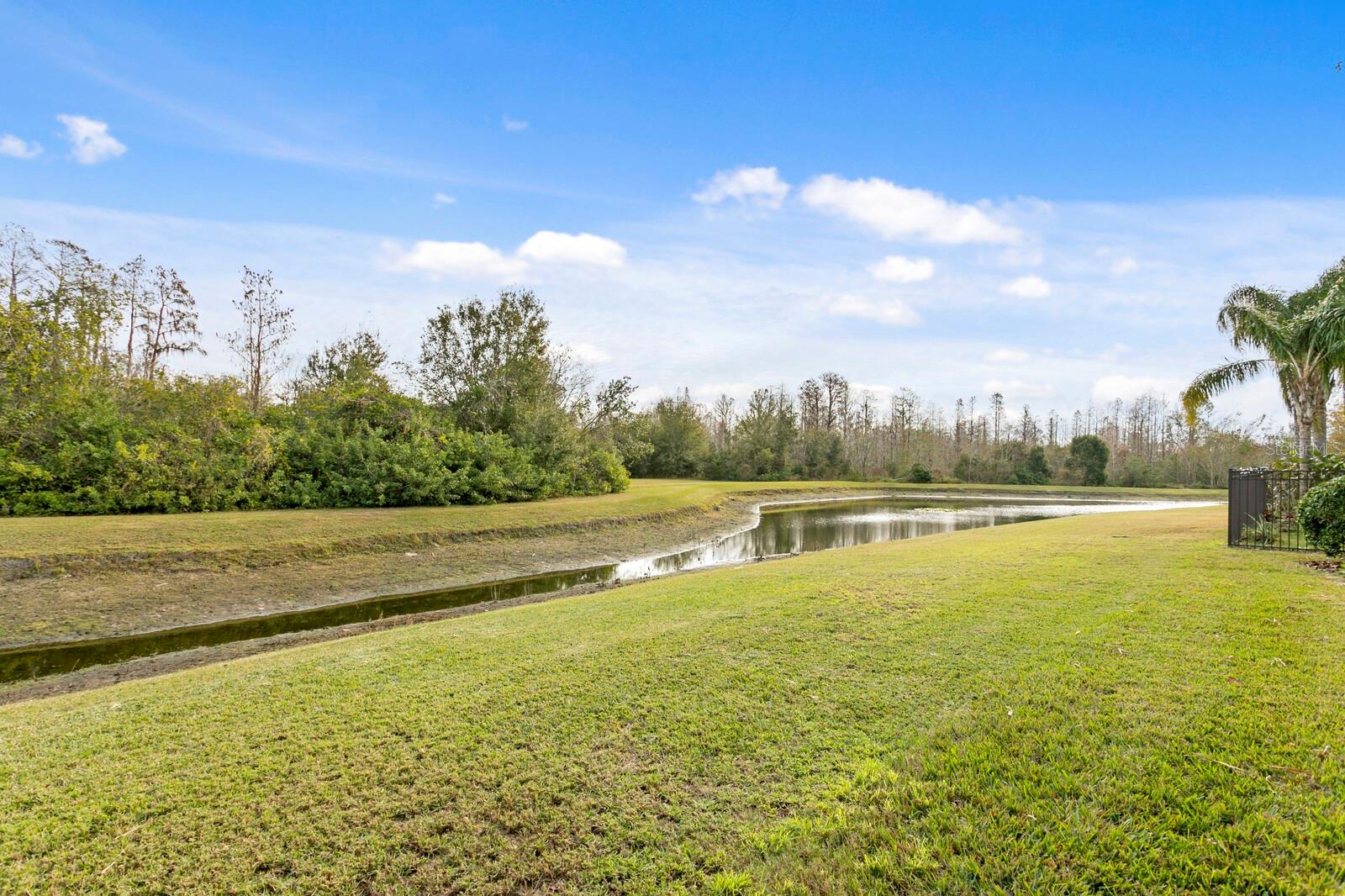 Water and wooded views from the backyard