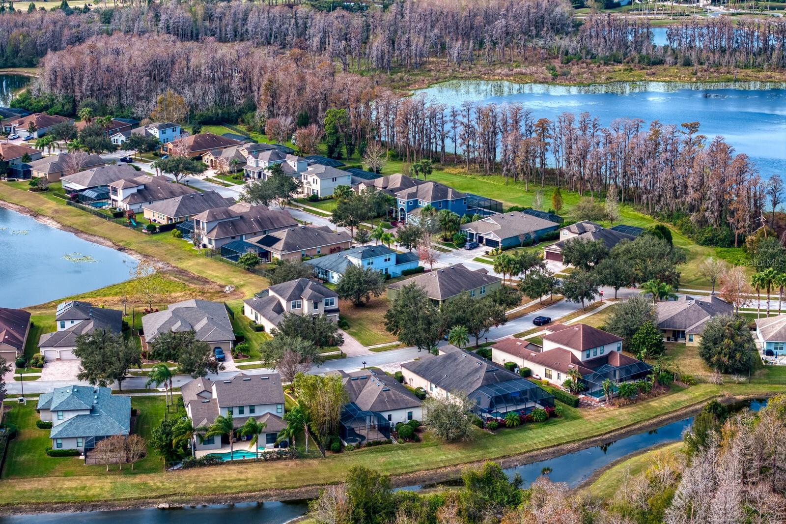 Aerial view of Waterbridge with Lake Ruth in the background