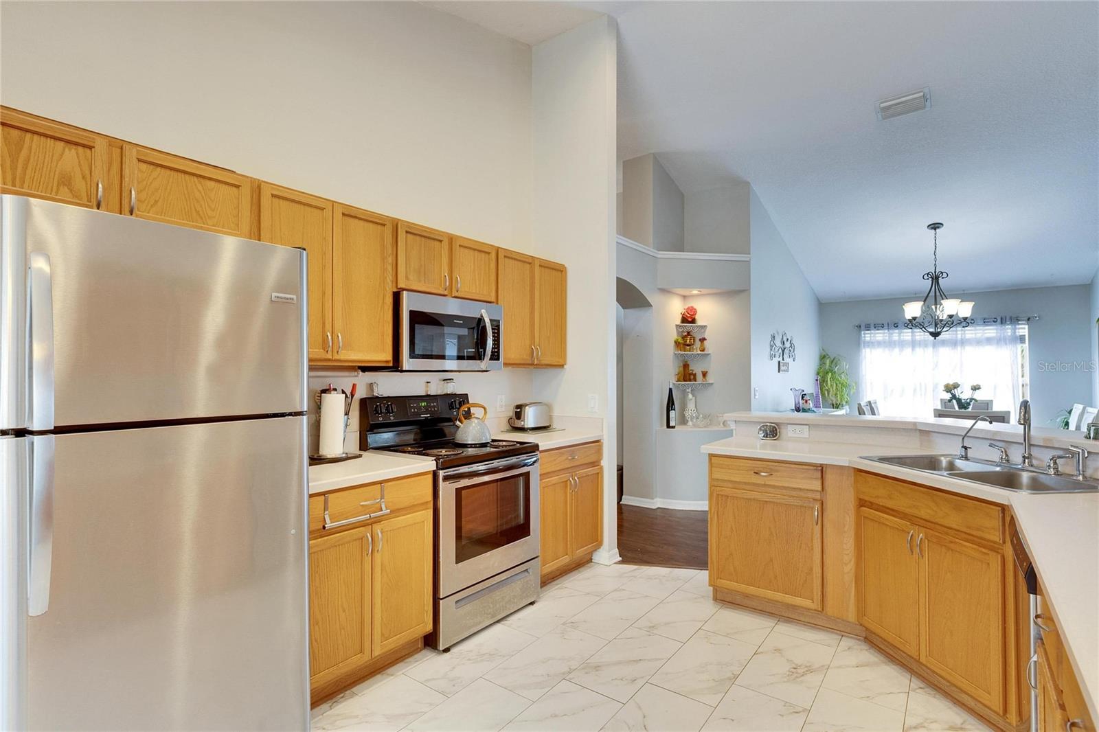 kitchen open to dining room and family room