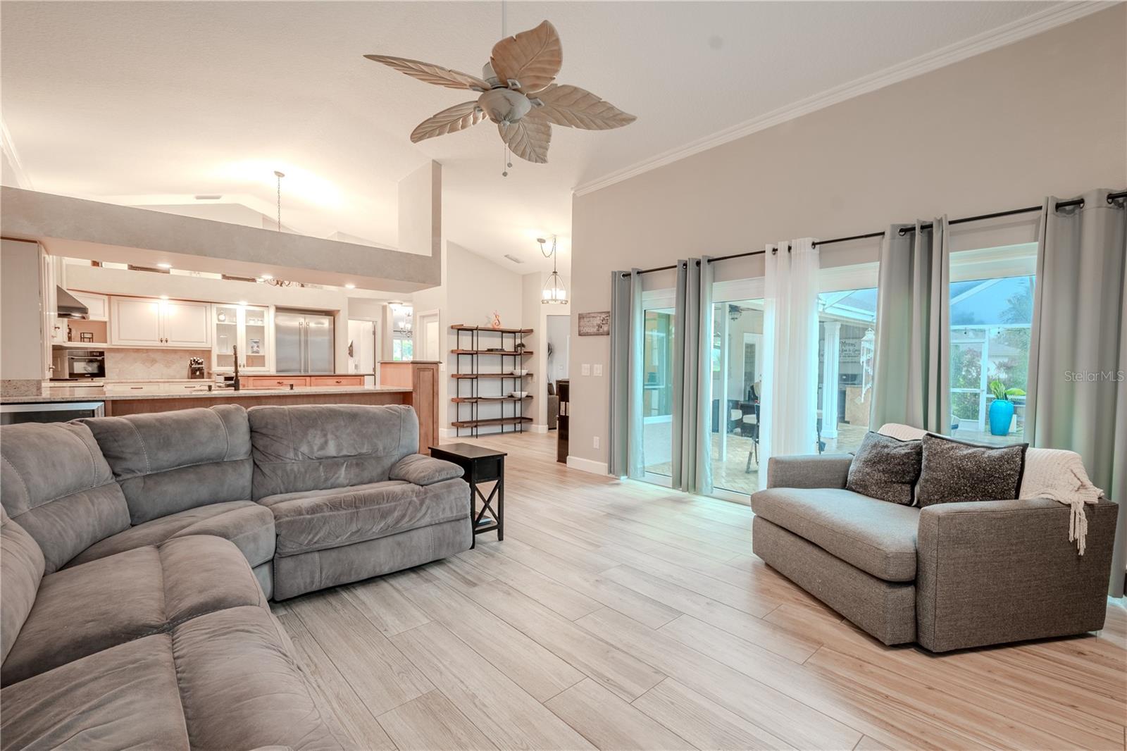 The family room is open to the kitchen and breakfast nook.