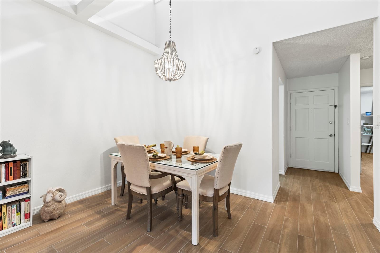 Vaulted ceilings with windows up high let in lots of light.