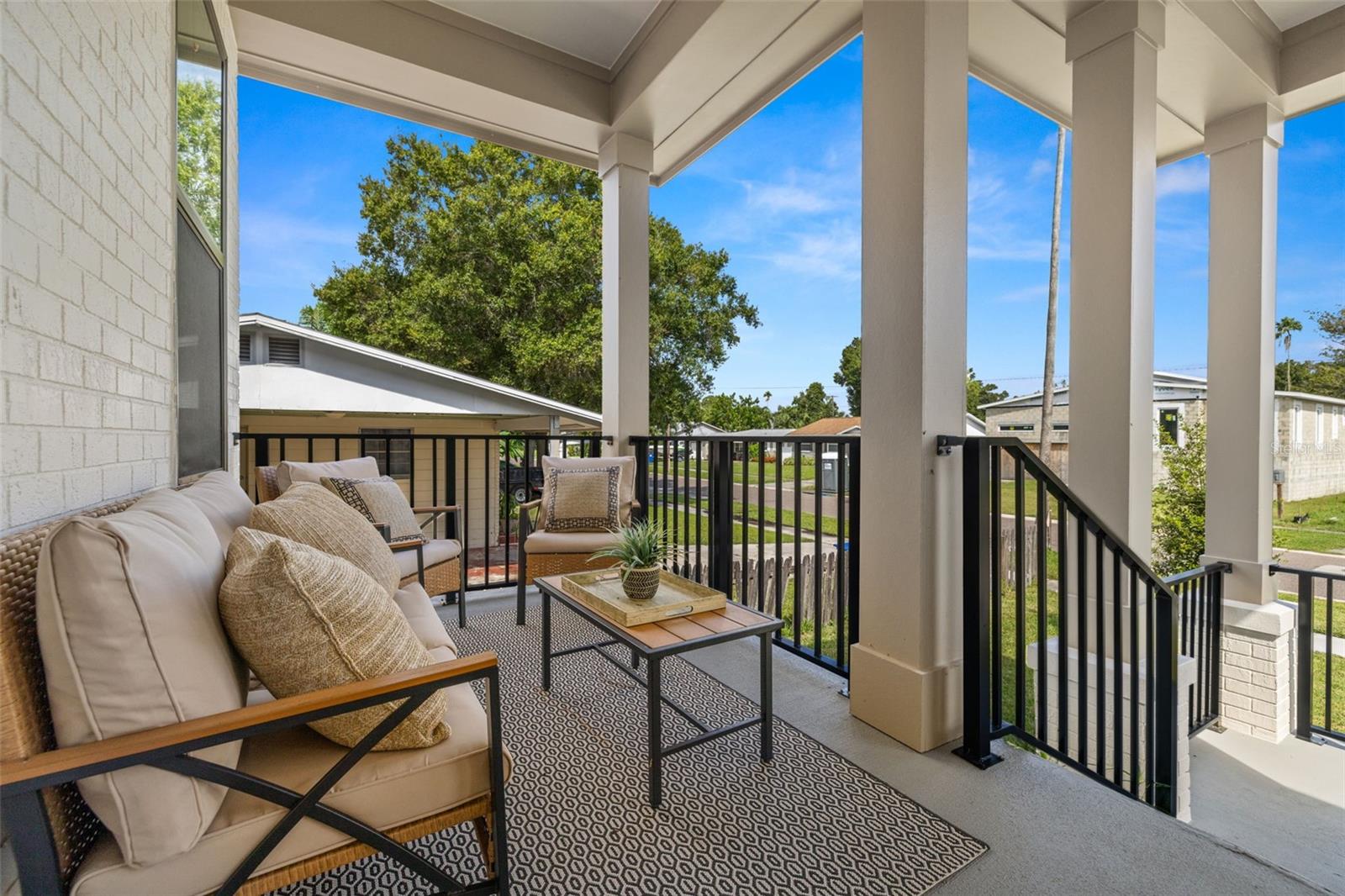 front porch with staging