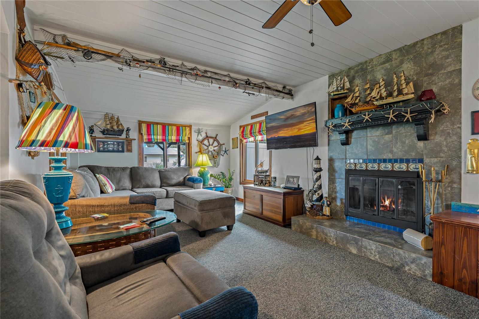 Living Room with Wood-Burning Fireplace