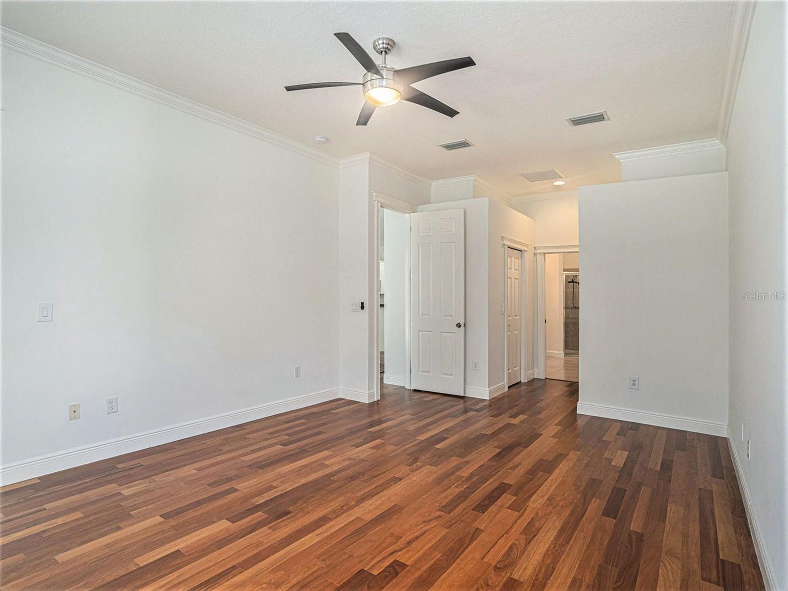 Master Bedroom with dual Closets leading into Master Bathroom