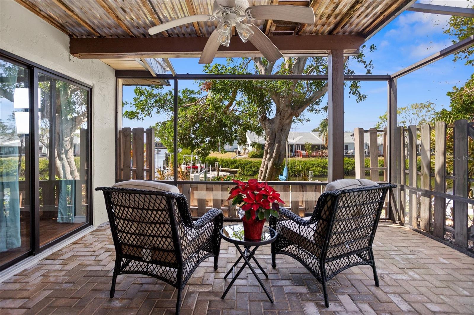 Patio with sunset/water view