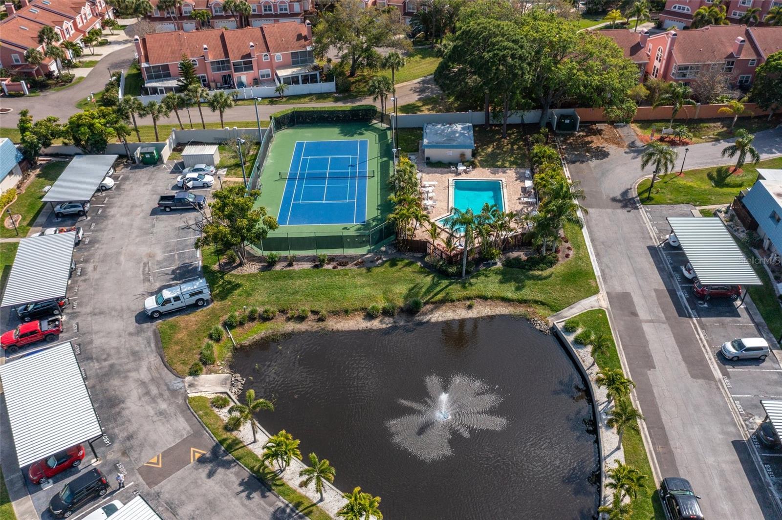 Heated pool and tennis court