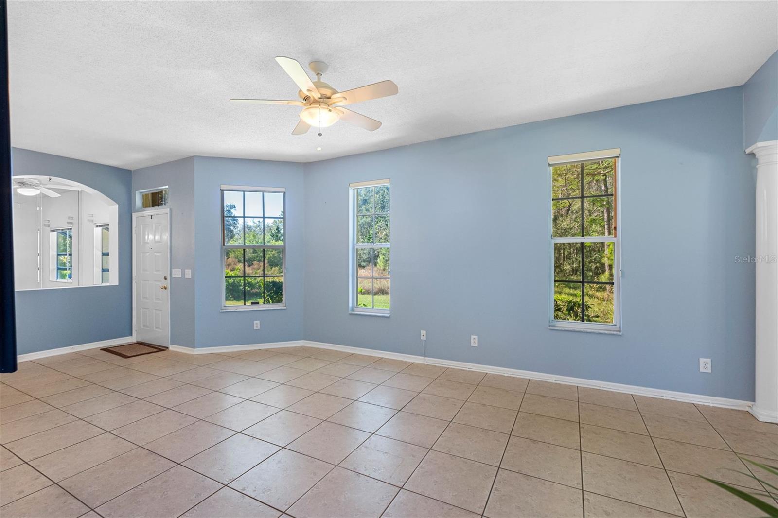 Living room view to front door