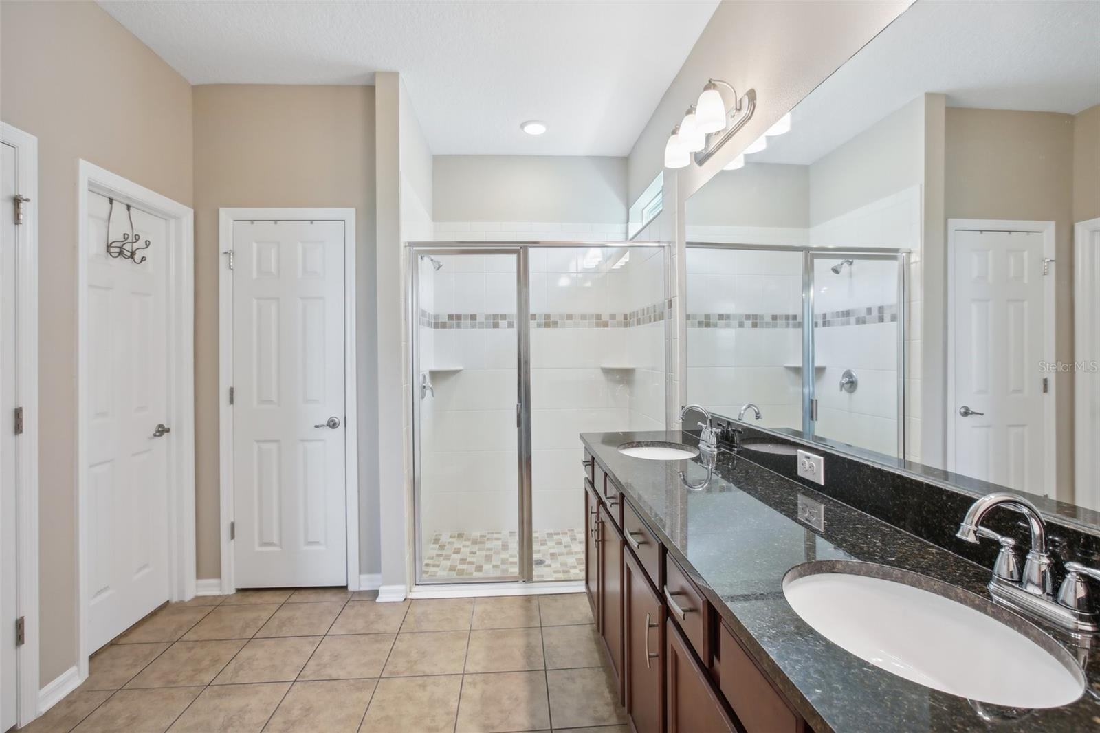 Master bathroom with view of walk-in shower