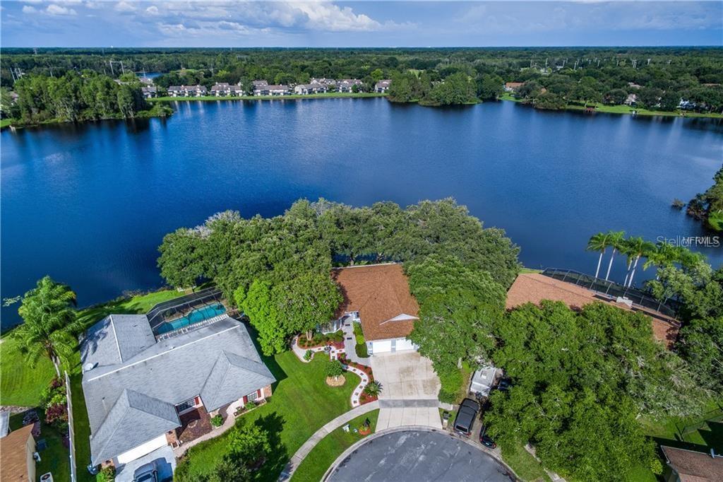 Aerial View of Lake, Home, Pool on Left