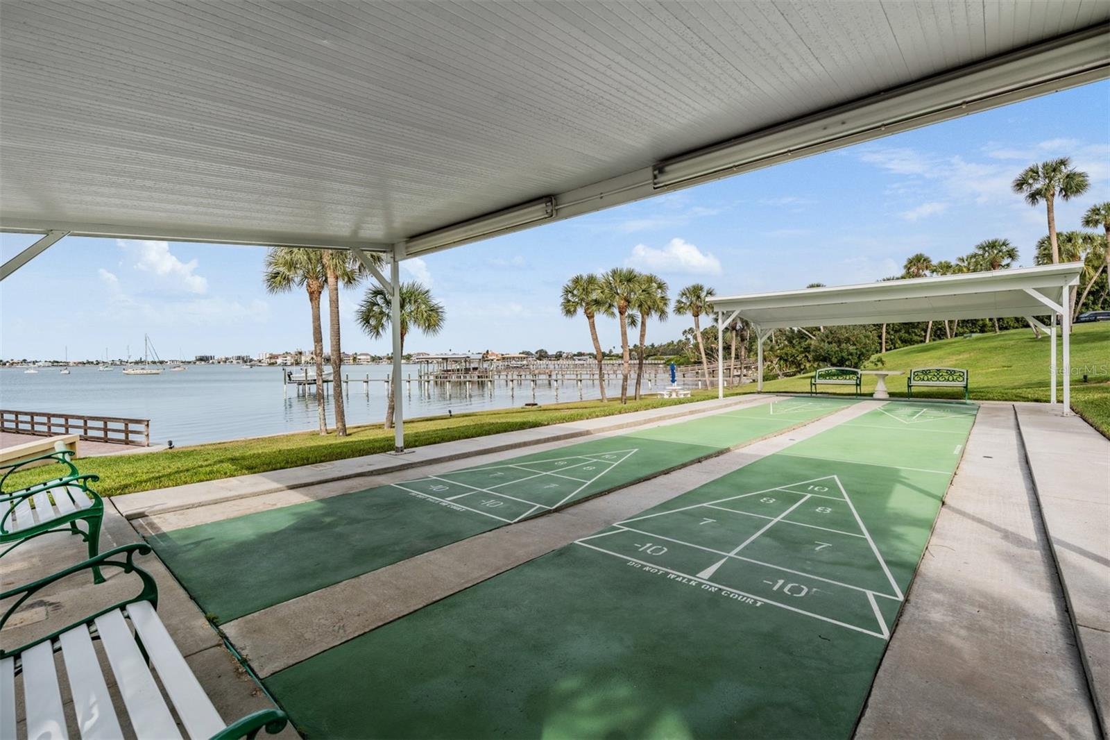 Covered shuffleboard by the water